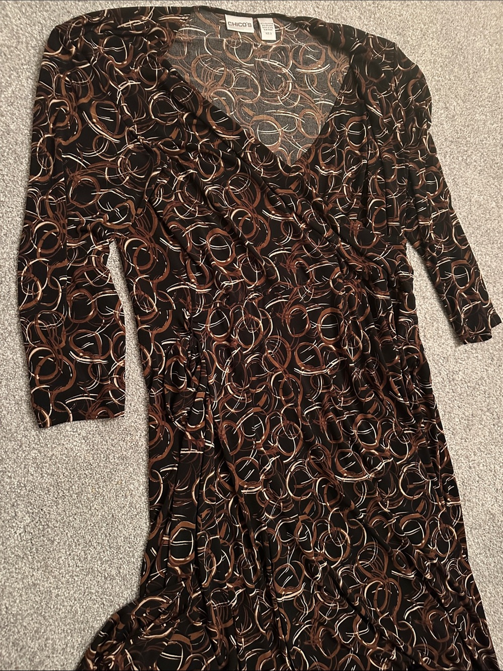 Chico's Black Wrap Dress with Ring Print